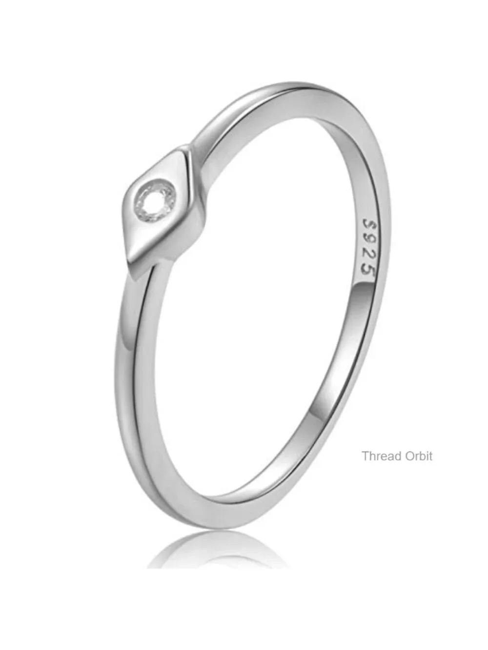 Sterling Silver Dainty Evil Eye Stacking Ring White Gold Plated